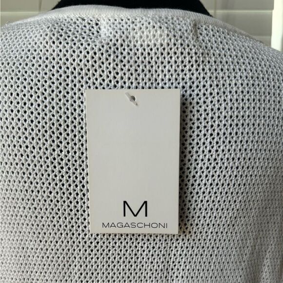 Magaschoni Pointelle Knit Pullover Top M White Short Sleeve Formal Casual NWT - Picture 8 of 9
